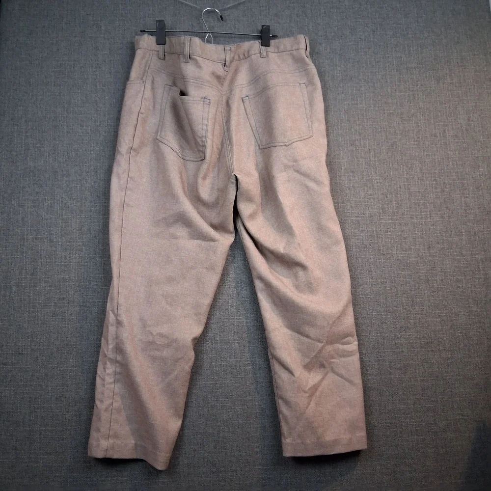 Vintage Tan Workwear Straight Leg Pants Blue Contrast Stitching Mens 33x22.5